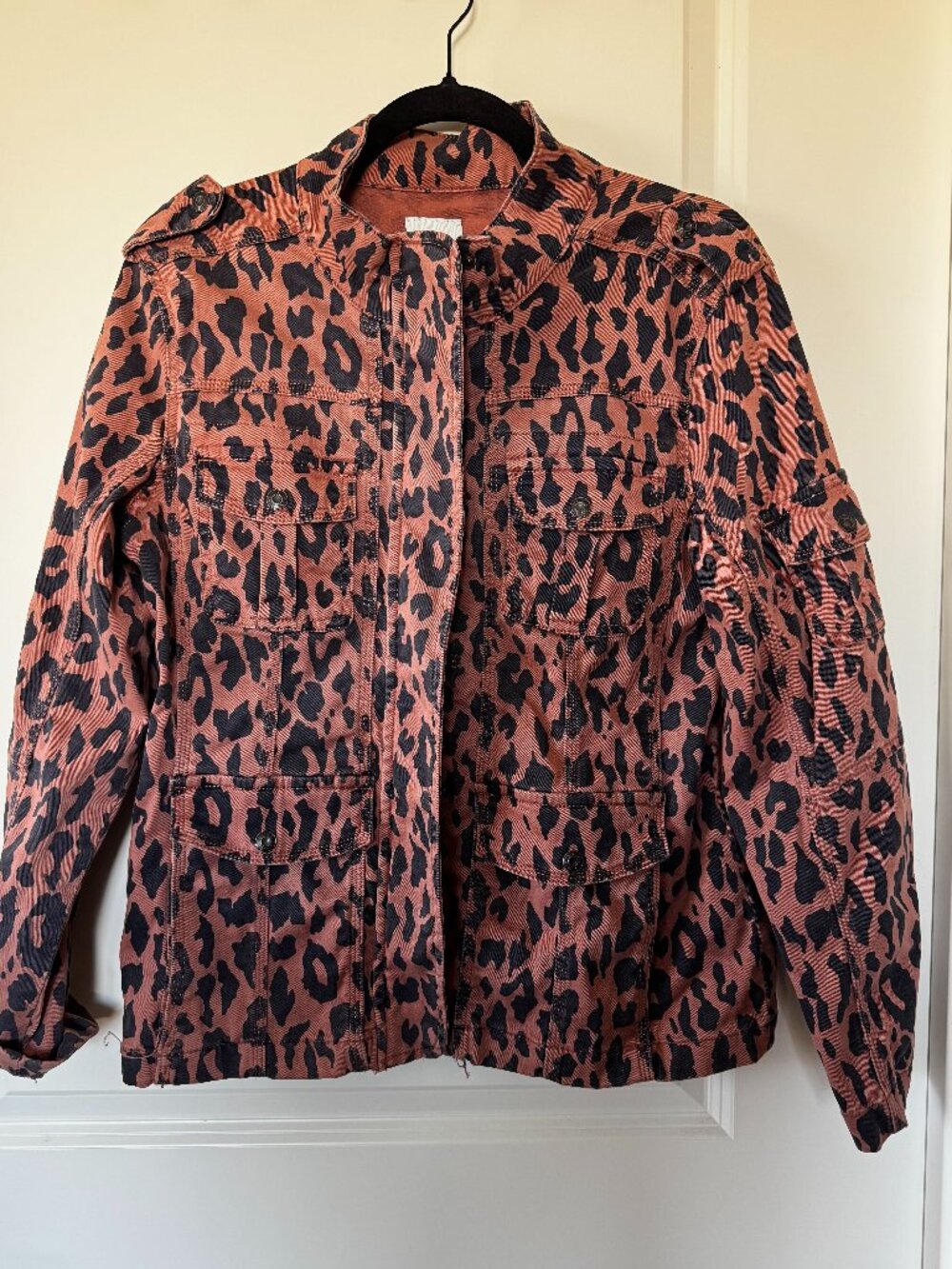 Kensie Leopard Print Utility Jacket Cargo Military Safari Size Large